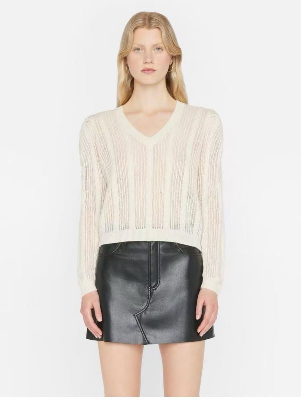 NWT $478 Frame Cashmere Pointelle Cable-Knit Sweater